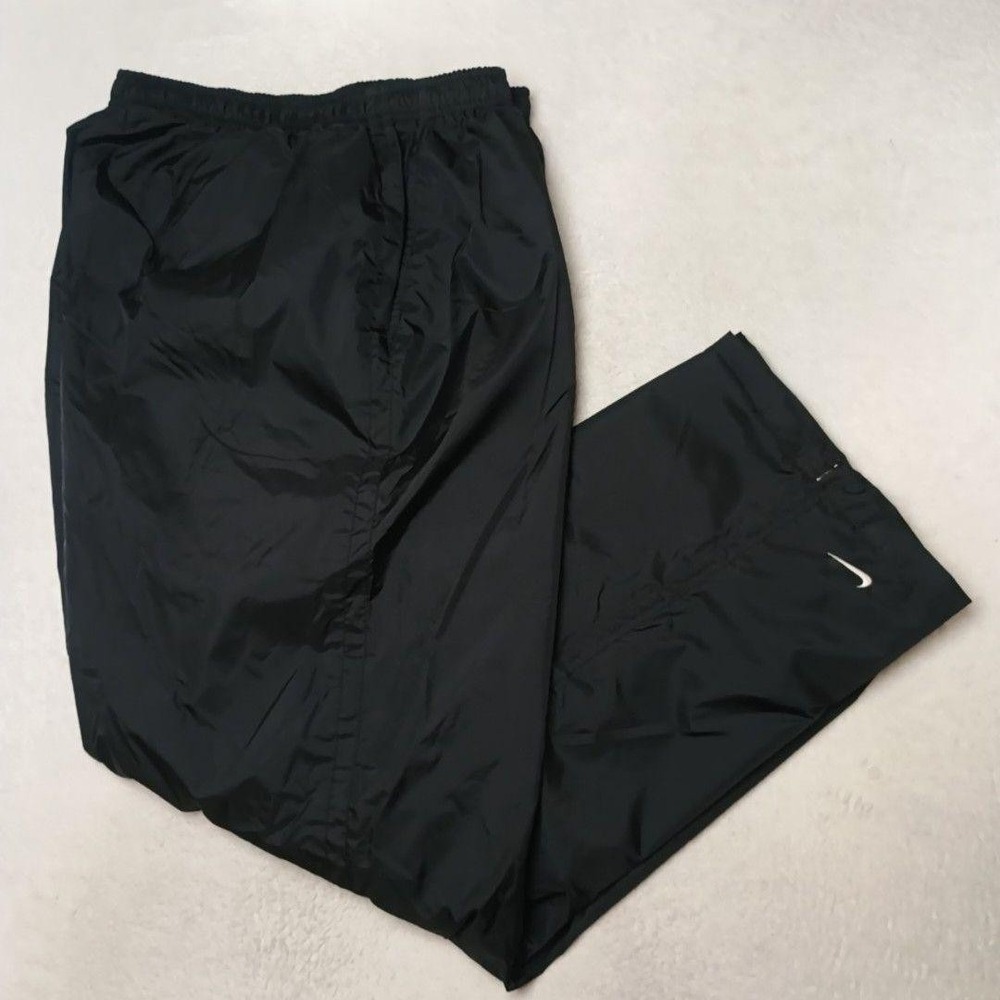 Vintage Nike Pant Men 2XL Black Y2K Woven Lined Ankle Zip Silver Tag Windbreaker